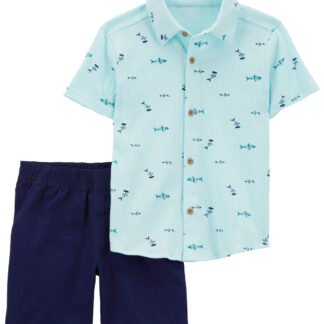 Toddler 2-Piece Fish Button-Front Shirt & Short Set